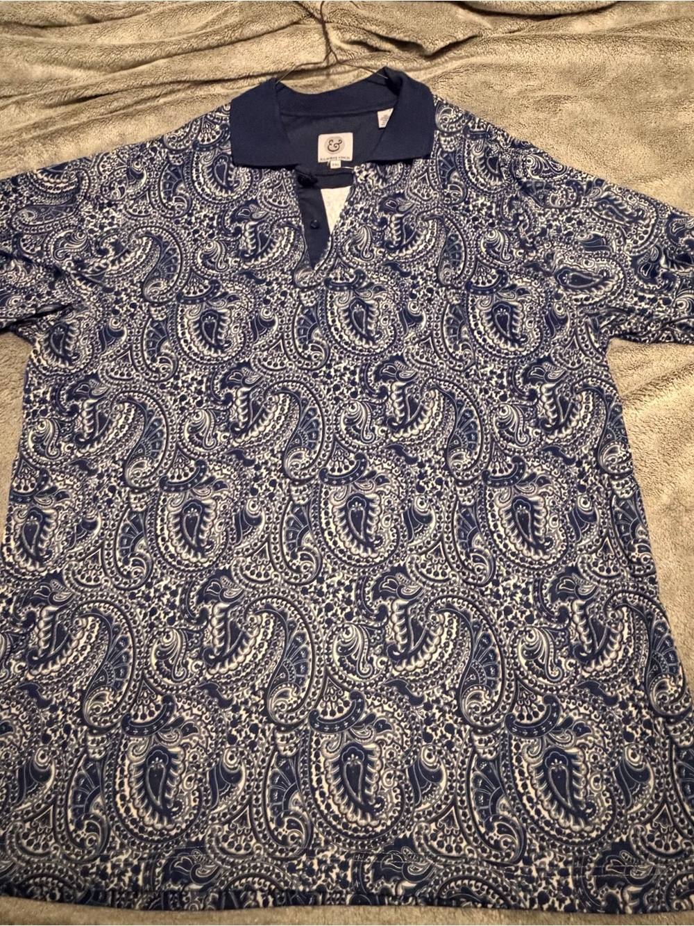 Men's Paisley Polo in Navy and White